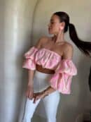 Bluzka hiszpanka MISS print ornament – różowy