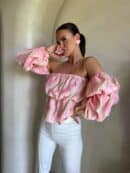 Bluzka hiszpanka MISS print ornament – różowy