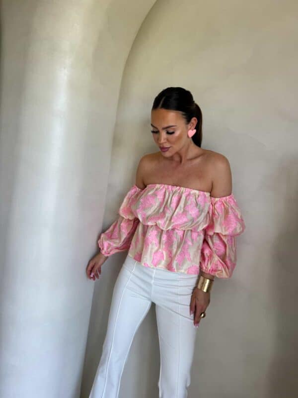 Bluzka hiszpanka MISS print ornament – różowy