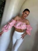 Bluzka hiszpanka MISS print ornament – różowy