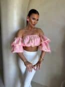 Bluzka hiszpanka MISS print ornament – różowy