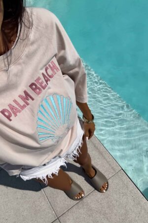 Dekatyzowany t-shirt SHELL - jasny beż