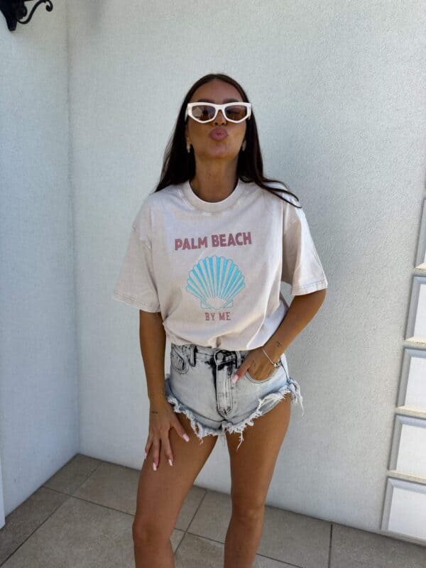 Dekatyzowany t-shirt SHELL - jasny beż