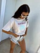 Dekatyzowany t-shirt SHELL - jasny beż