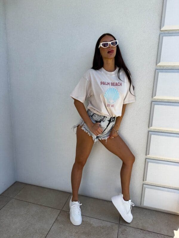 Dekatyzowany t-shirt SHELL - jasny beż