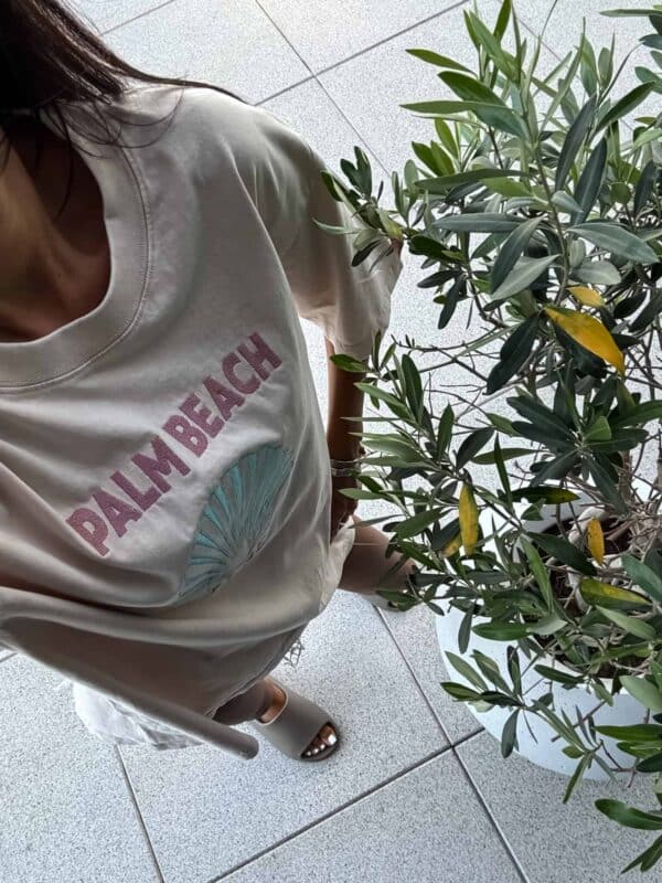 Dekatyzowany t-shirt SHELL - jasny beż