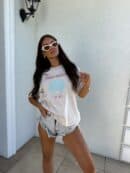 Dekatyzowany t-shirt SHELL - jasny beż