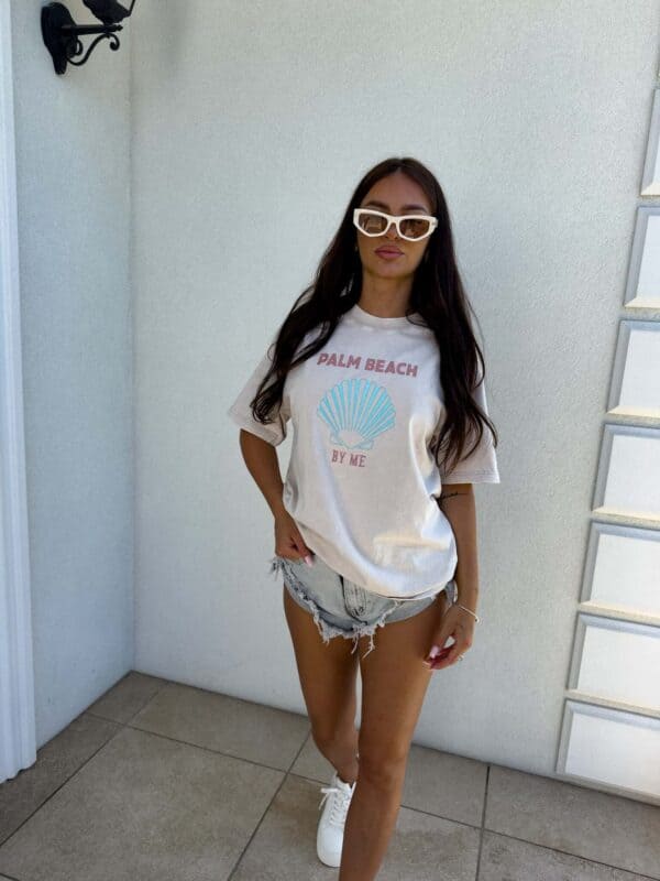 Dekatyzowany t-shirt SHELL - jasny beż