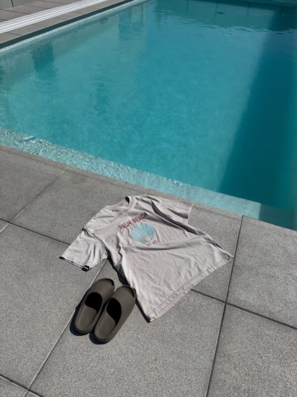 Dekatyzowany t-shirt SHELL - jasny beż