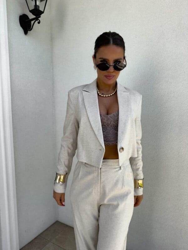 Marynarka SLIM natural - szaro-beż