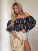 Bluzka hiszpanka MISS print kropeczki – czarne