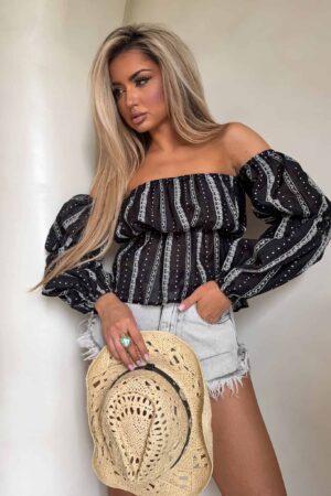 Bluzka hiszpanka MISS print kropeczki – czarne