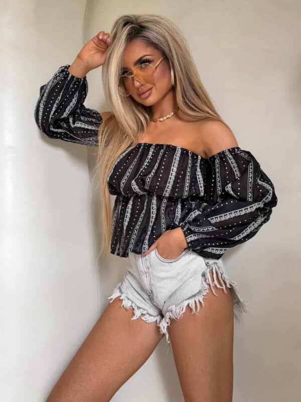 Bluzka hiszpanka MISS print kropeczki – czarne