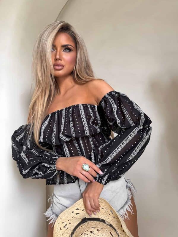 Bluzka hiszpanka MISS print kropeczki – czarne