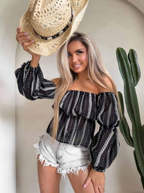 Bluzka hiszpanka MISS print kropeczki – czarne