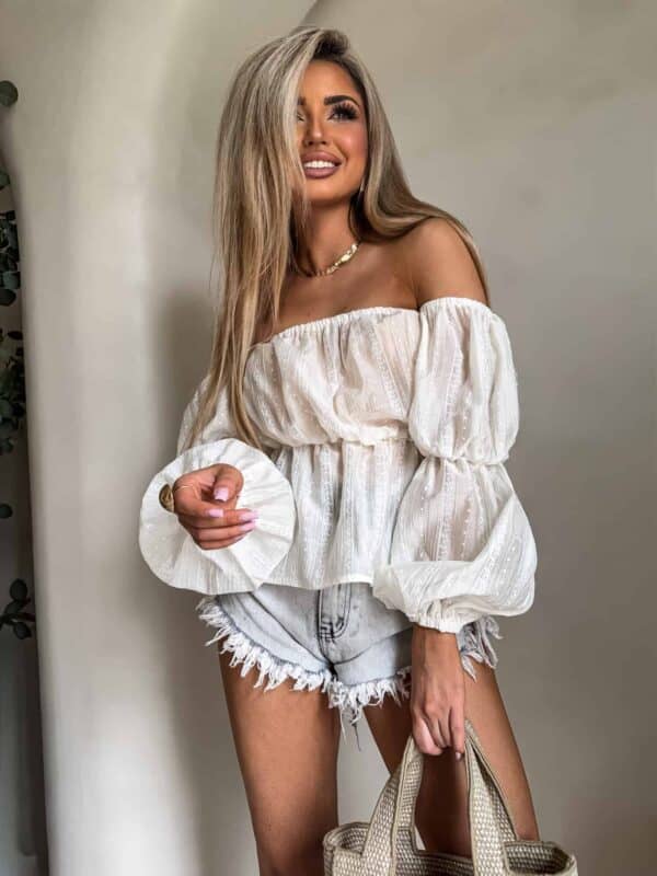 Bluzka hiszpanka MISS print kropeczki – ecru Bluzka hiszpanka MISS print kropeczki – ecru