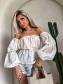 Bluzka hiszpanka MISS print kropeczki – ecru Bluzka hiszpanka MISS print kropeczki – ecru