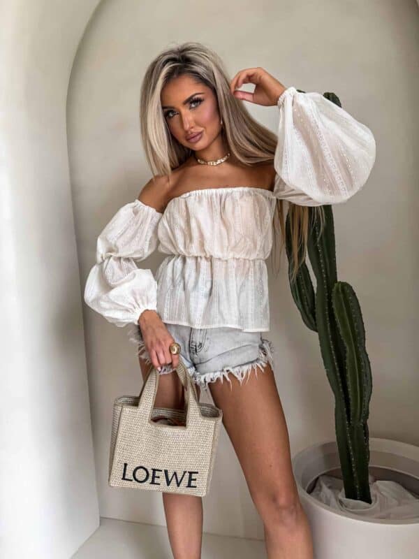 Bluzka hiszpanka MISS print kropeczki – ecru Bluzka hiszpanka MISS print kropeczki – ecru