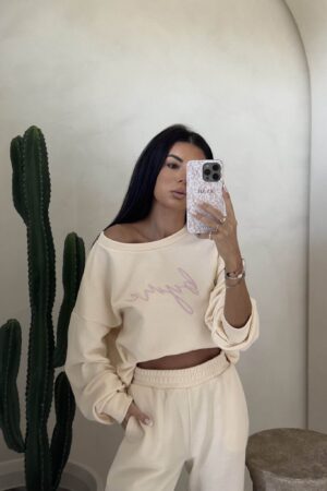 Bluza dresowa LOGO  – waniliowa