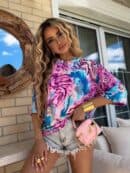 Bluzka MARMARIS print panterka - różowo-niebieska