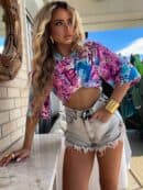 Bluzka MARMARIS print panterka - różowo-niebieska