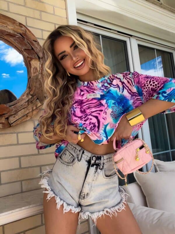 Bluzka MARMARIS print panterka - różowo-niebieska