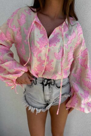 Bluzka BOHO print ornament – różowy