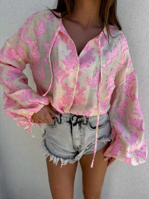 Bluzka BOHO print ornament – różowy