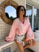 Bluzka BOHO print ornament – różowy