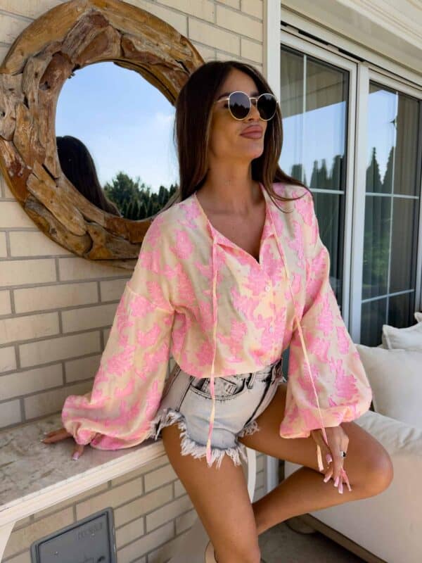 Bluzka BOHO print ornament – różowy