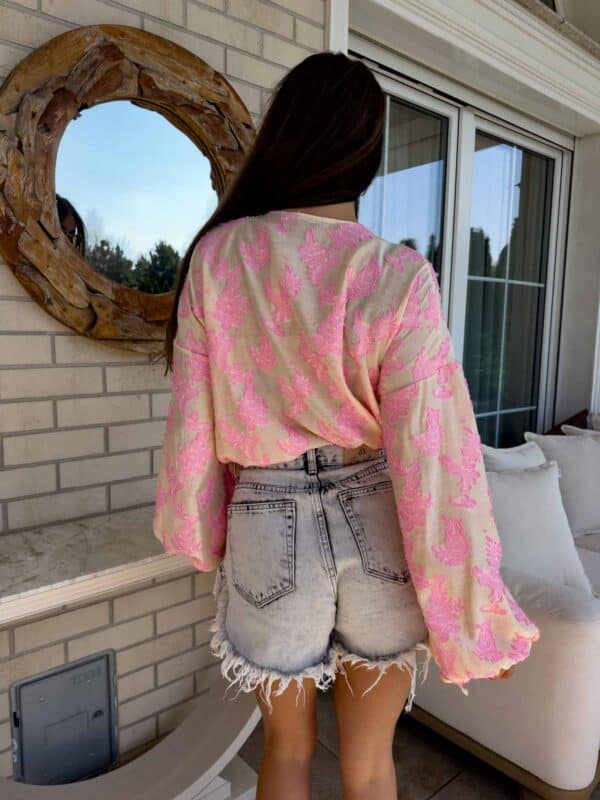 Bluzka BOHO print ornament – różowy