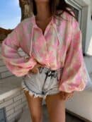 Bluzka BOHO print ornament – różowy