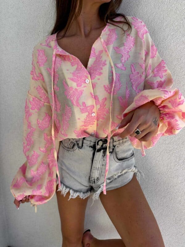 Bluzka BOHO print ornament – różowy