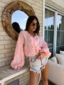 Bluzka BOHO print ornament – różowy