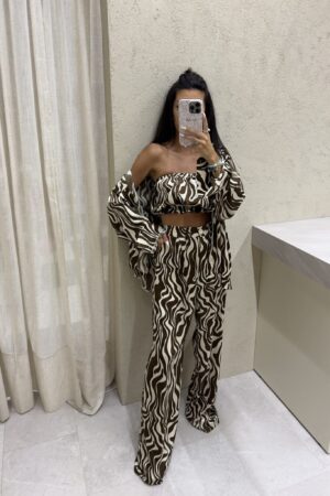 Komplet LAURENT print zebra – czekoladowa