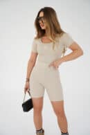 Legginsy kolarki damskie BG Dutti | jasny beż