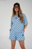 T-Shirt damski BG Dots | błękit - czekolada kropki
