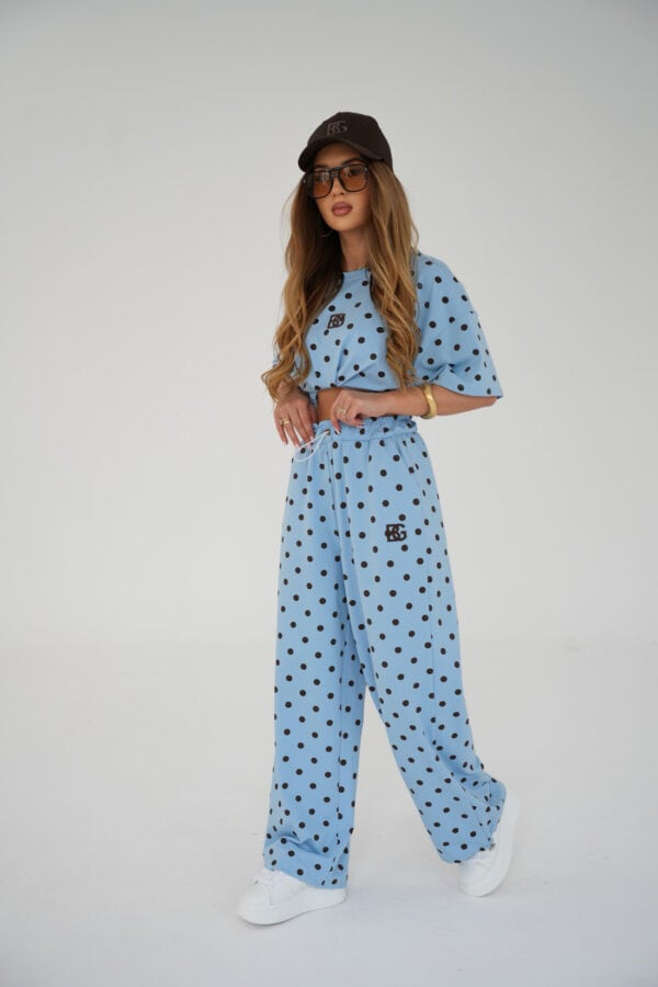 T-Shirt damski BG Dots | błękit - czekolada kropki