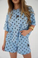 T-Shirt damski BG Dots | błękit - czekolada kropki