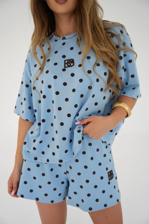 T-Shirt damski BG Dots | błękit - czekolada kropki