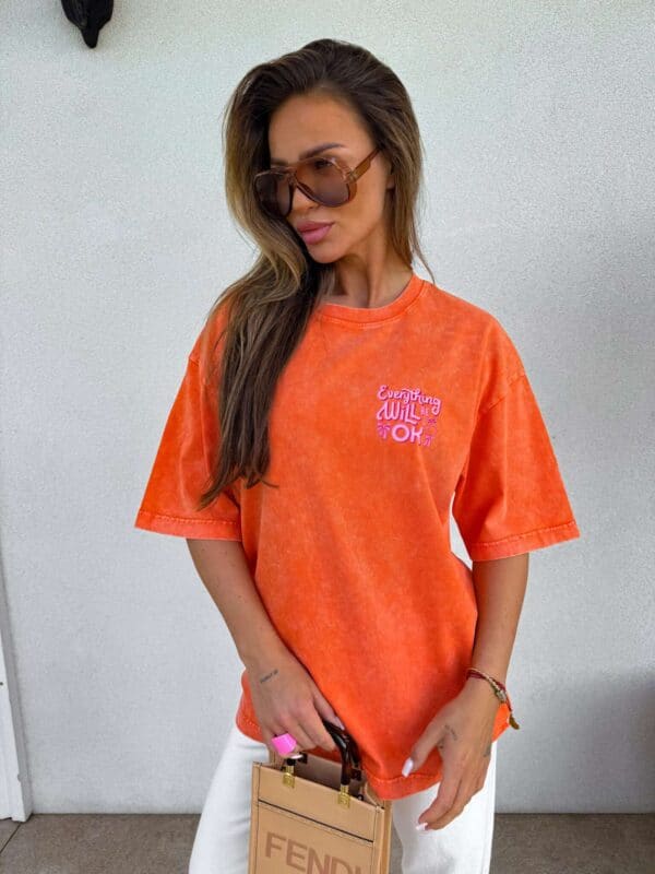 Dekatyzowany t-shirt WILL BE OK - pomarańczowy Dekatyzowany t-shirt WILL BE OK - pomarańczowy