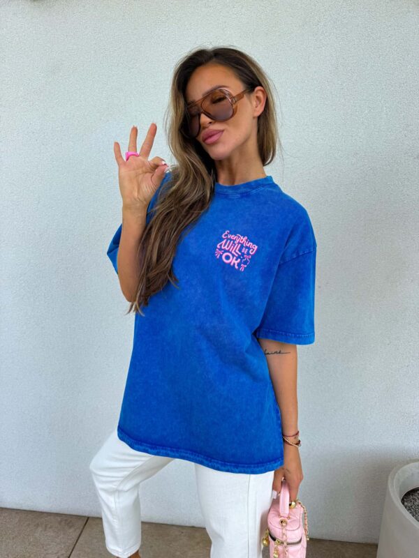 Dekatyzowany t-shirt WILL BE OK - chabrowy Dekatyzowany t-shirt WILL BE OK - chabrowy