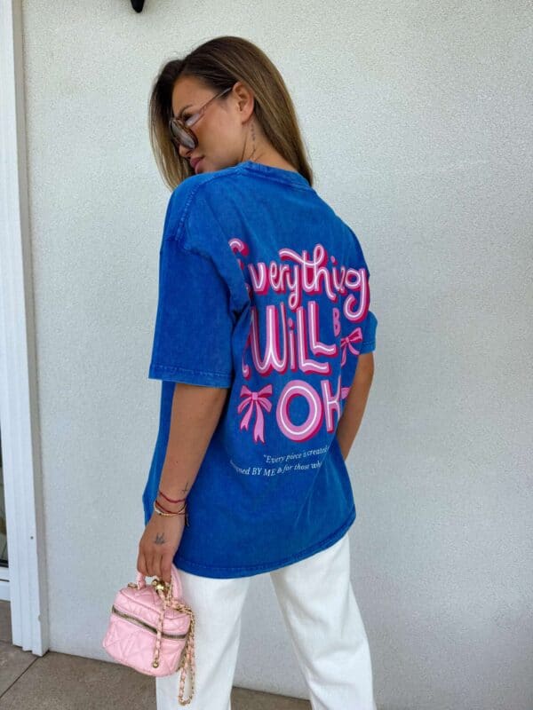 Dekatyzowany t-shirt WILL BE OK - chabrowy Dekatyzowany t-shirt WILL BE OK - chabrowy