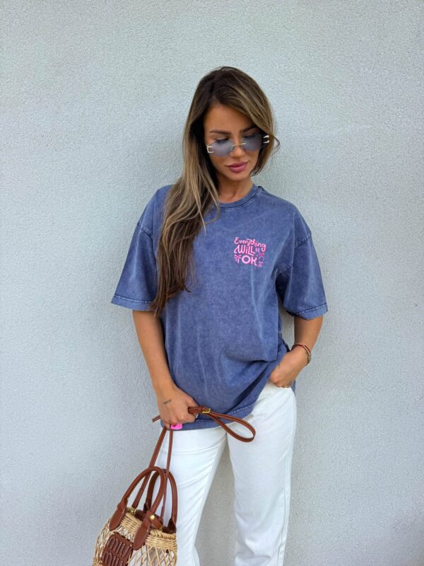 Dekatyzowany t-shirt WILL BE OK - jeansowy Dekatyzowany t-shirt WILL BE OK - jeansowy