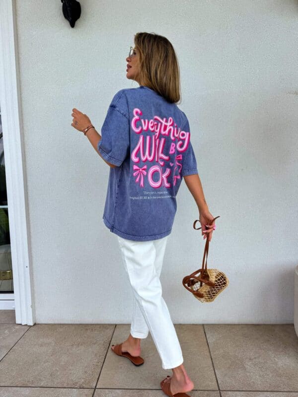 Dekatyzowany t-shirt WILL BE OK - jeansowy Dekatyzowany t-shirt WILL BE OK - jeansowy