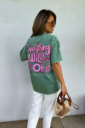 Dekatyzowany t-shirt WILL BE OK - rozbielony khaki Dekatyzowany t-shirt WILL BE OK - rozbielony khaki