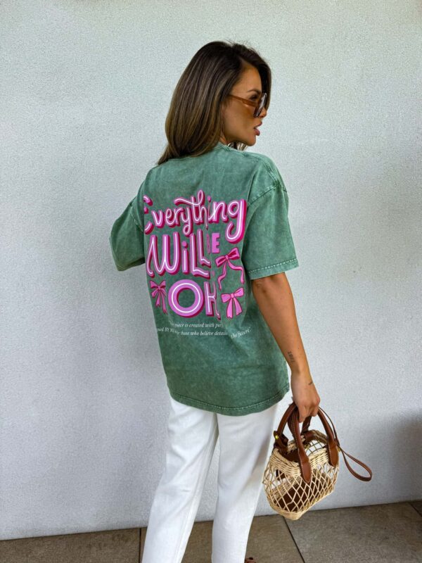 Dekatyzowany t-shirt WILL BE OK - rozbielony khaki Dekatyzowany t-shirt WILL BE OK - rozbielony khaki