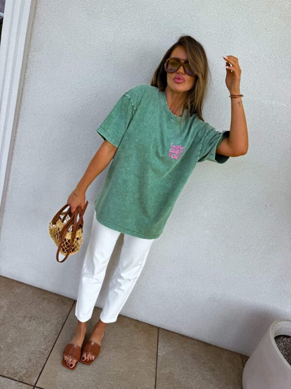 Dekatyzowany t-shirt WILL BE OK - rozbielony khaki Dekatyzowany t-shirt WILL BE OK - rozbielony khaki