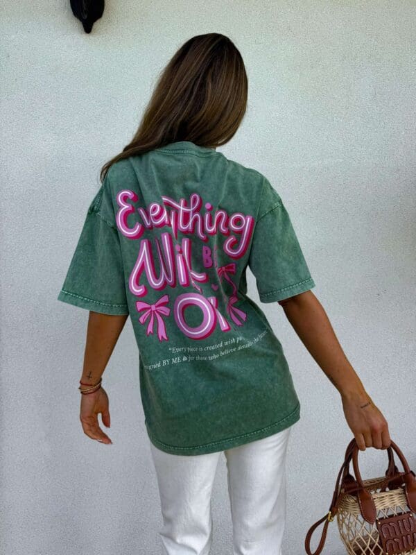Dekatyzowany t-shirt WILL BE OK - rozbielony khaki Dekatyzowany t-shirt WILL BE OK - rozbielony khaki