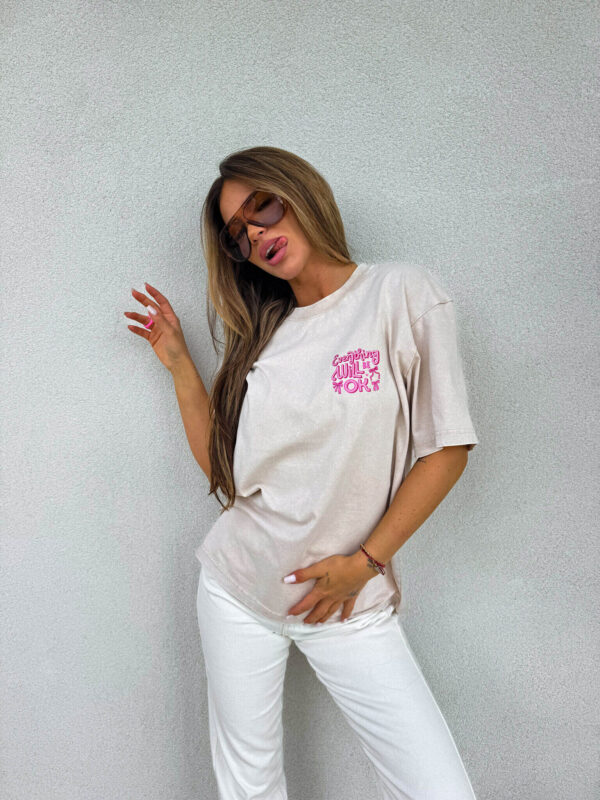 Dekatyzowany t-shirt WILL BE OK - jasny beż Dekatyzowany t-shirt WILL BE OK - jasny beż